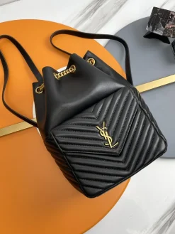 SAINT LAURENT Backpacks Bags Lamb Leather (Black-Gold) 22X29X15CM F00202608082179