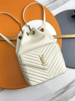 SAINT LAURENT Backpacks Bags Lamb Leather (White-Gold) 22X29X15CM F00202608082178