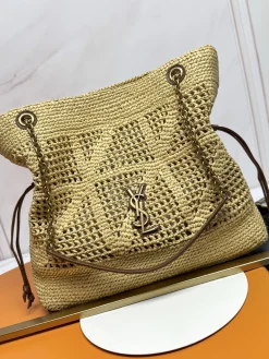 SAINT LAURENT Beach Bags Raffia (Beige-Gold) 35X35X10 F30202608082464