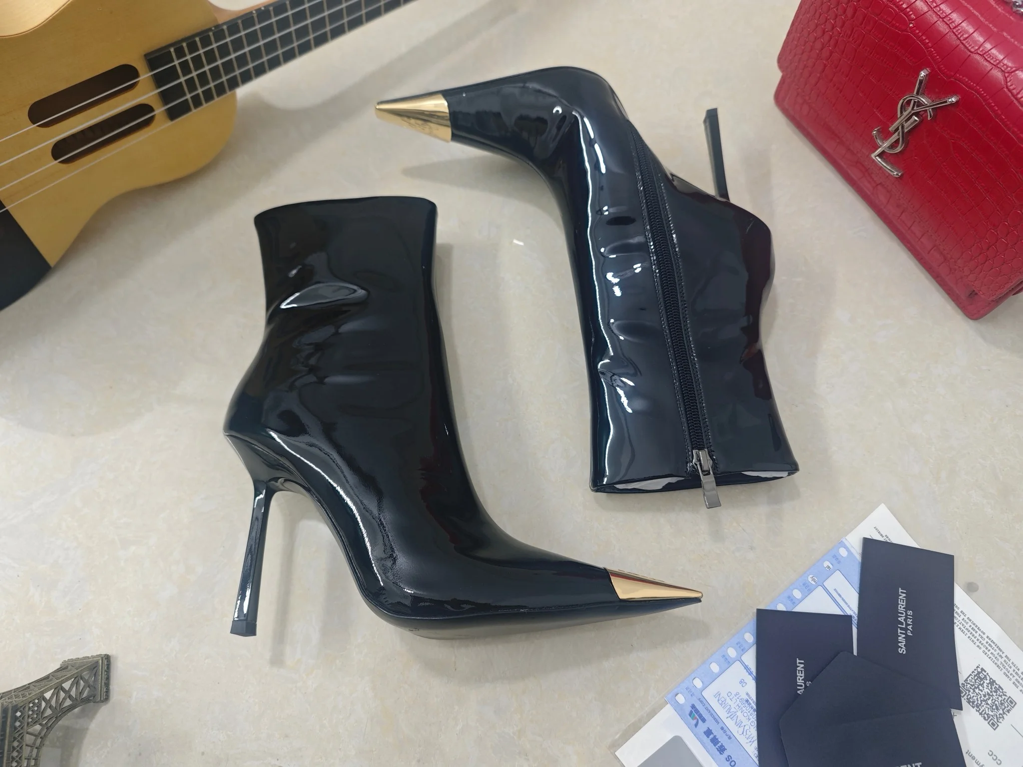 SAINT LAURENT Booties Calfskin Patent Leather EU35-41 C40202608030090 - Image 8