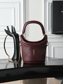 SAINT LAURENT Bucket Bags (Burgundy-Gold) 19X17X15CM D80202608080825