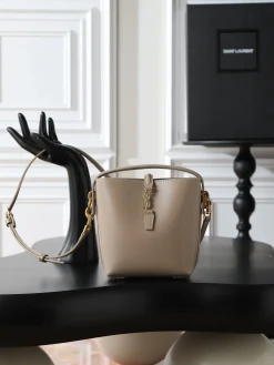SAINT LAURENT Bucket Bags Calf Leather (Beige-Gold) 15X13X6CM D50202608080842