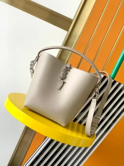 SAINT LAURENT Bucket Bags Calf Leather (Beige-Silver) 17X20X13CM F60202608080493