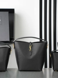 SAINT LAURENT Bucket Bags Calf Leather (Black-Gold) 17X20X13CM D80202608080829