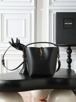 SAINT LAURENT Bucket Bags Calf Leather (Black-Gold) 17X20X13CM E00202608080849