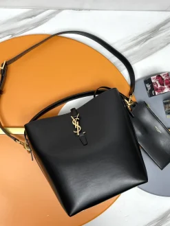 SAINT LAURENT Bucket Bags Calf Leather (Black-Gold) 26X20X12CM E50202608082399