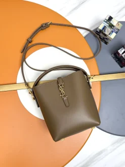 SAINT LAURENT Bucket Bags Calf Leather (Brown-Gold) 15X13X6CM E00202608082380