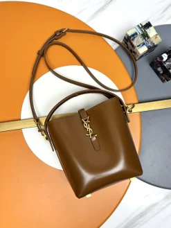 SAINT LAURENT Bucket Bags Calf Leather (Brown-Gold) 15X13X6CM E00202608082384
