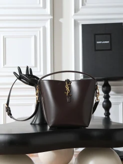 SAINT LAURENT Bucket Bags Calf Leather (Brown-Gold) 17X20X13CM E00202608080855