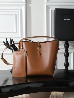 SAINT LAURENT Bucket Bags Calf Leather (Brown-Gold) 26X20X12CM E50202608080834