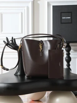 SAINT LAURENT Bucket Bags Calf Leather (Brown-Gold) 26X20X12CM E50202608080856