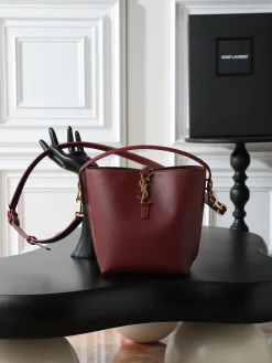 SAINT LAURENT Bucket Bags Calf Leather (Burgundy-Gold) 17X20X13CM E00202608080840