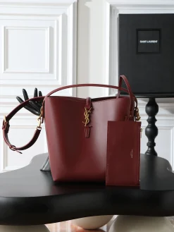 SAINT LAURENT Bucket Bags Calf Leather (Burgundy-Gold) 26X20X12CM E50202608080841