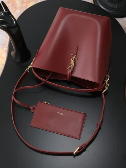 Alternative view of SAINT LAURENT Bucket Bags Calf Leather (Burgundy-Gold) 26X20X12CM E50202608080841
