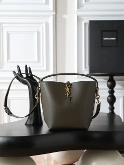 SAINT LAURENT Bucket Bags Calf Leather (Green-Gold) 17X20X13CM E00202608080852