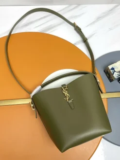 SAINT LAURENT Bucket Bags Calf Leather (Green-Gold) 17X20X13CM E00202608082390