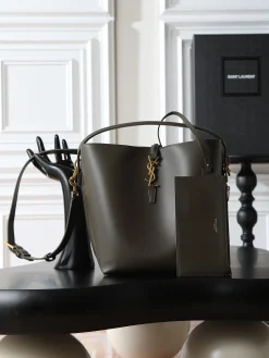 SAINT LAURENT Bucket Bags Calf Leather (Green-Gold) 26X20X12CM E50202608080853