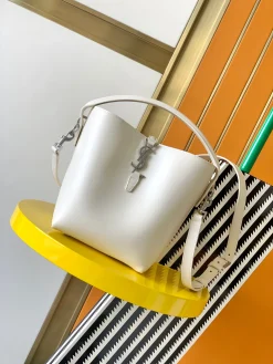SAINT LAURENT Bucket Bags Calf Leather (White-Silver) 17X20X13CM F60202608080492