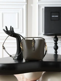 SAINT LAURENT Bucket Bags Calfskin Leather (Green-Gold) 15X13X6CM D50202608080851