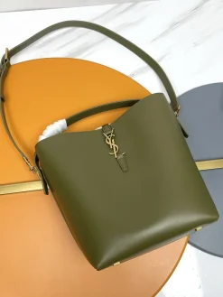 SAINT LAURENT Bucket Bags Calfskin Leather (Green-Gold) 26X20X12 E50202608082396