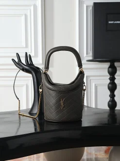 SAINT LAURENT Bucket Bags (Gray-Gold) 19X17X15CM D80202608080827