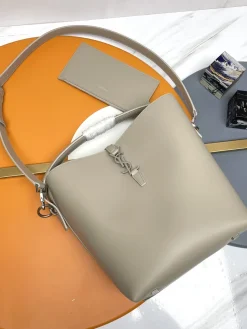 SAINT LAURENT Bucket Bags Italian Calfskin (Beige-Silver) 26X20X12 E50202608082398