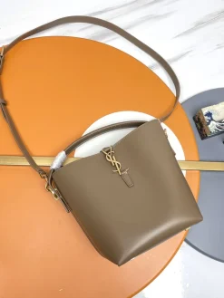 SAINT LAURENT Bucket Bags Italian Calfskin (Brown-Gold) 17X20X13CM E00202608082386