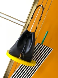 SAINT LAURENT Bucket Bags Lamb Leather (Black-Gold) 26X30X13CM G00202608080373