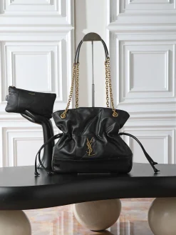 SAINT LAURENT Bucket Bags Lamb Leather (Black-Gold) 27X29X11CM E70202608080901