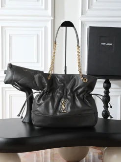 SAINT LAURENT Bucket Bags Lamb Leather (Black-Gold) 35X35X10CM F10202608080896