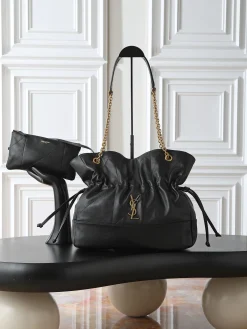 SAINT LAURENT Bucket Bags Lamb Leather (Black-Gold) 35X35X10CM F10202608080900