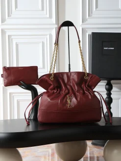 SAINT LAURENT Bucket Bags Lamb Leather (Red-Gold) 35X35X10CM F10202608080898