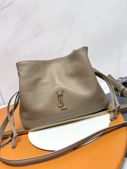 SAINT LAURENT Bucket Bags Lambskin Leather (Beige-Gold) 26X18X11CM E30202608082191