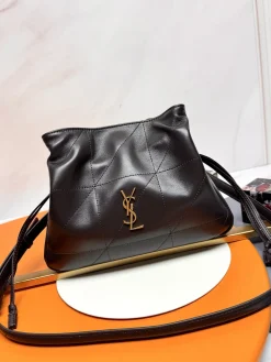 SAINT LAURENT Bucket Bags Lambskin Leather (Black-Gold) 26X18X11CM E30202608082188