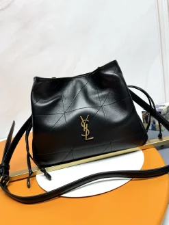 SAINT LAURENT Bucket Bags Lambskin Leather (Black-Gold) 26X18X11CM E30202608082192