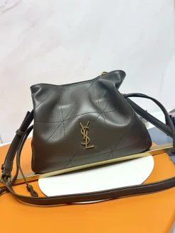 SAINT LAURENT Bucket Bags Lambskin Leather (Brown-Gold) 26X18X11CM E30202608082189