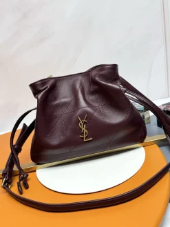 SAINT LAURENT Bucket Bags Lambskin Leather (Burgundy-Gold) 26X18X11CM E30202608082190