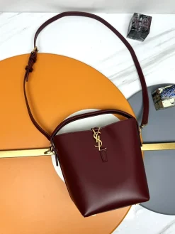 SAINT LAURENT Bucket Bags Leather (Burgundy-Gold) 17X20X13CM E00202608082389