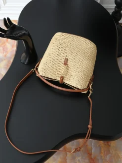 Alternative view of SAINT LAURENT Bucket Bags Raffia Leather (Beige-Brown) 17X20X13CM E20202608080832