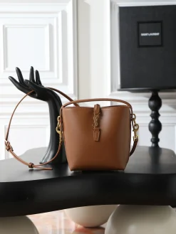 SAINT LAURENT Bucket Bags Smooth Calf Leather (Brown-Gold) 15X13X6CM D50202608080835