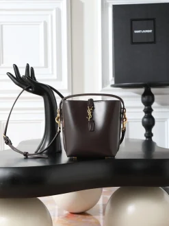 SAINT LAURENT Bucket Bags Smooth Calfskin (Brown-Gold) 15X13X6CM D50202608080854