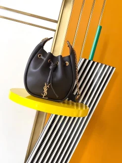 SAINT LAURENT Bucket Bags Suede Leather (Black-Gold) 28X22X9 E90202608080433