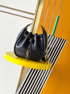SAINT LAURENT Bucket Bags Suede Leather (Black-Gold) 28X22X9 E90202608080434