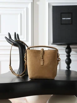 SAINT LAURENT Bucket Bags Suede Leather (Brown-Gold) 15X13X6CM D50202608080837