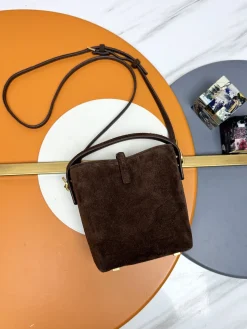 Alternative view of SAINT LAURENT Bucket Bags Suede Leather (Brown-Gold) 15X13X6CM D50202608082373