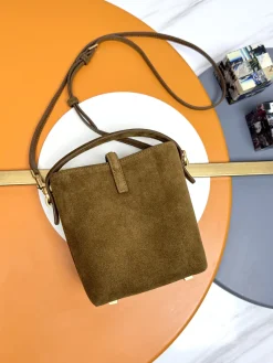 Alternative view of SAINT LAURENT Bucket Bags Suede Leather (Brown-Gold) 15X13X6CM D50202608082374