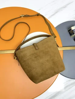 Alternative view of SAINT LAURENT Bucket Bags Suede Leather (Brown-Gold) 17X20X13CM E00202608082376