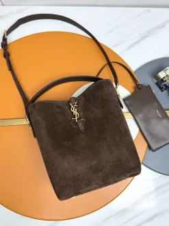 SAINT LAURENT Bucket Bags Suede Leather (Brown-Gold) 26X20X12CM E50202608082377