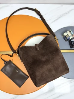 Alternative view of SAINT LAURENT Bucket Bags Suede Leather (Brown-Gold) 26X20X12CM E50202608082377