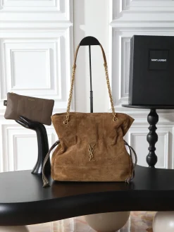 SAINT LAURENT Bucket Bags Suede Leather (Brown-Gold) 27X29X11CM E70202608080889